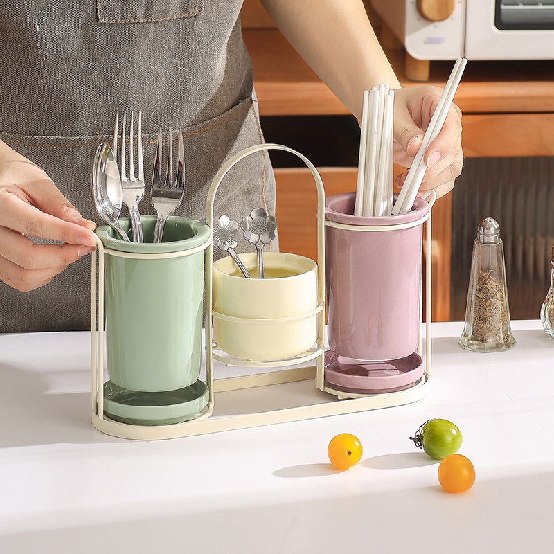 Home kitchen ceramic chopstick barrel chopstick basket porous drain