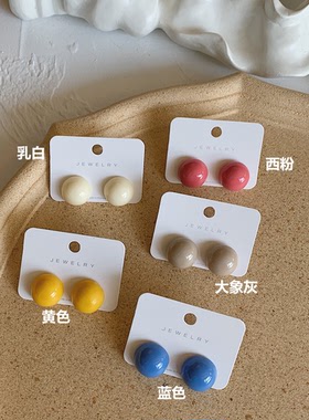 ins莫兰迪圆形925银耳钉