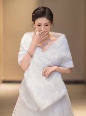 新娘婚纱礼服旗袍配饰外搭毛披肩