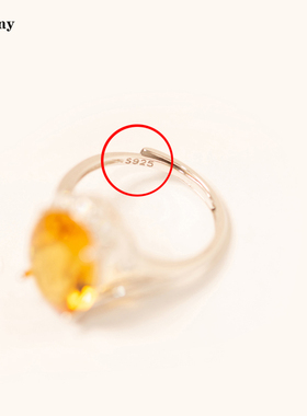 招财天然黄水晶戒指925纯银镀金金色宝石不过敏指环活口简约女