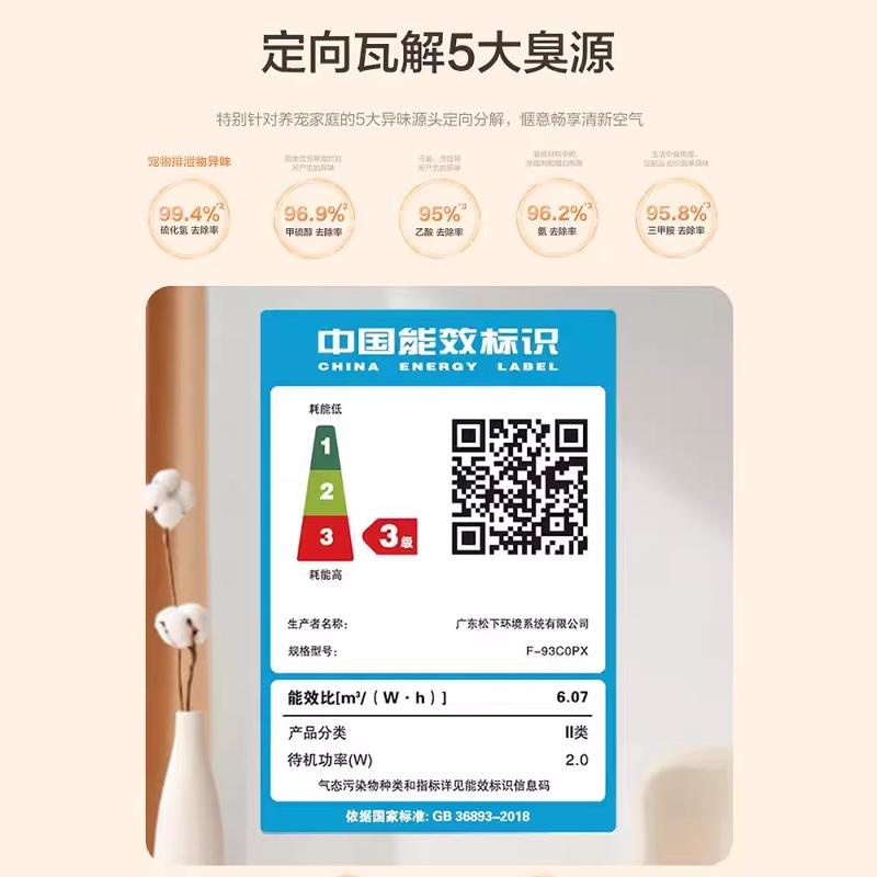 松下宠物空气净化器家用室内除甲醛除臭吸烟味器狗猫毛净化机93C0-图2