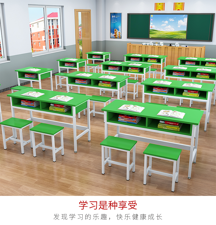 学校课桌椅中小学生双层课桌辅导班培训桌补习班带抽屉课桌椅直销 - 图1