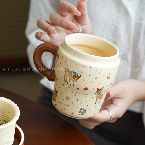 趣皿创意陶瓷泡茶杯茶水分离杯办公带盖过滤水杯可爱高颜值马克杯 - 图3