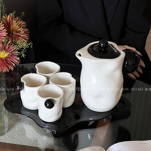 趣皿中古风陶瓷水具套装家用客厅茶几茶壶水杯套装轻奢高级感礼盒 - 图3