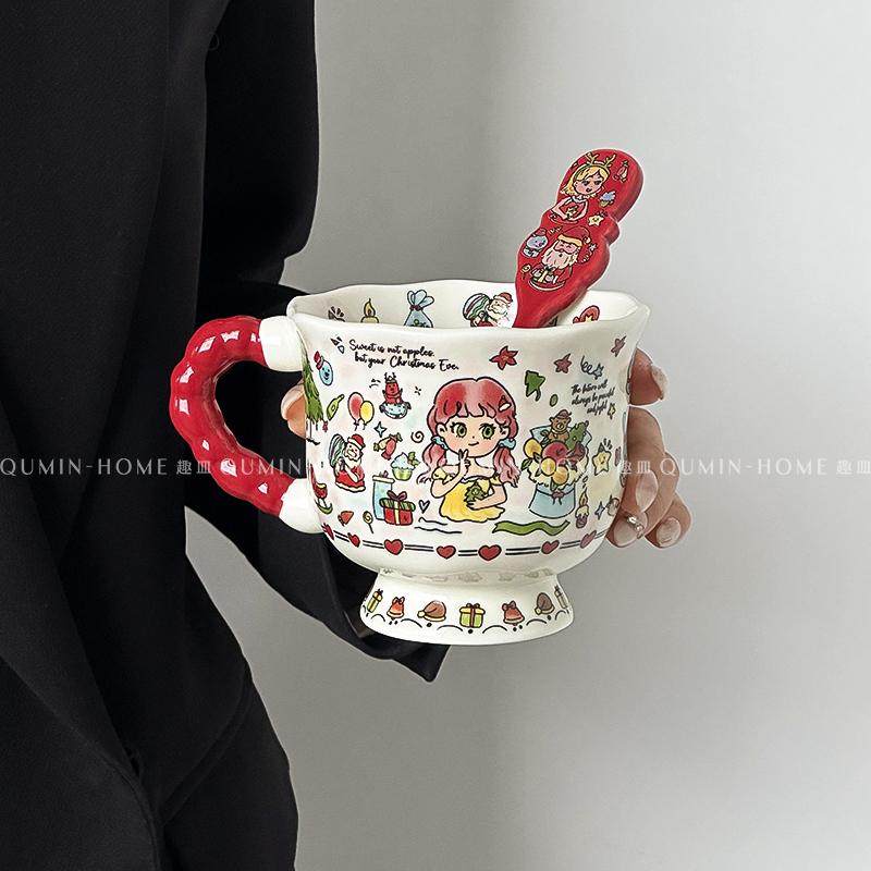 趣皿圣诞公主马克杯可爱带盖勺陶瓷杯送女生礼物伴手礼咖啡杯水杯,淘宝优惠券,粉丝福利购,淘宝优惠卷