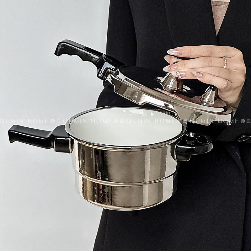 趣皿创意陶盖碗高压锅型带盖学生宿舍大容量大泡面碗趣味家用饭碗,淘宝优惠券,粉丝福利购,淘宝优惠卷