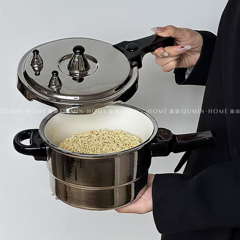 趣皿创意陶盖碗高压锅型带盖学生宿舍大容量大泡面碗趣味家用饭碗,淘宝优惠券,粉丝福利购,淘宝优惠卷