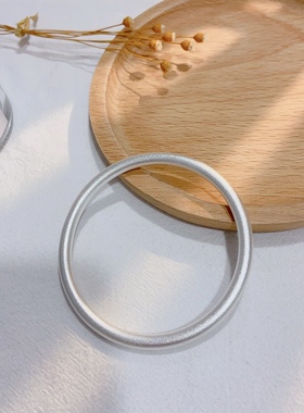 纯银999古法光圈手镯正品磨砂足银手镯20-30-40-50素圈实心送礼