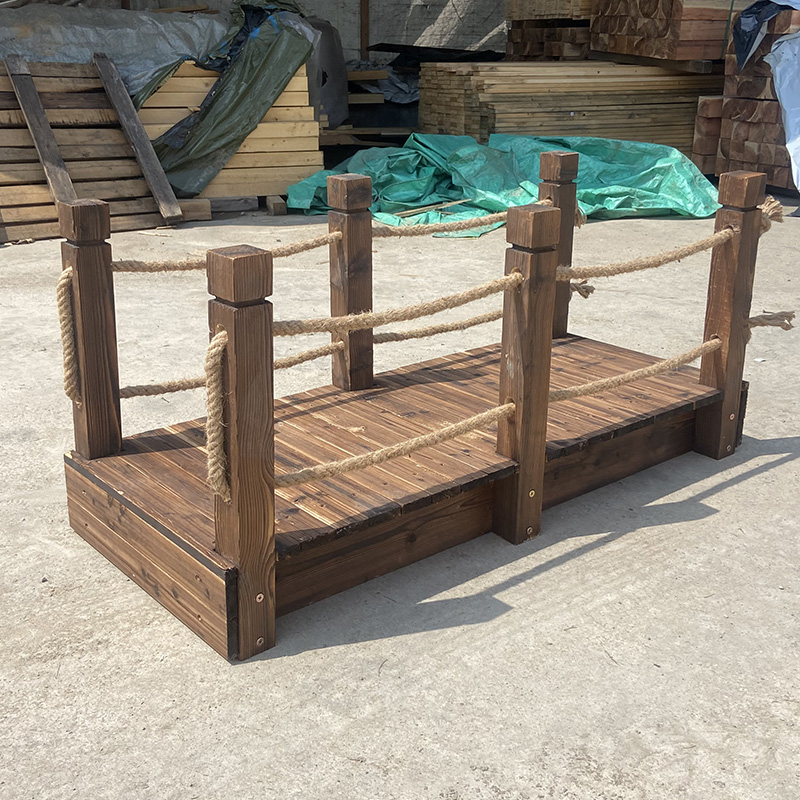 木桥户外景区防腐木庭院栈道实木复古田园装饰景观麻绳栏杆小木桥 - 图3