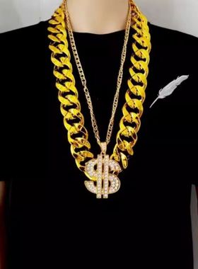 金链大金链子仿真道具男粗假金土豪假黄金塑料金项链墨镜纯金饰品