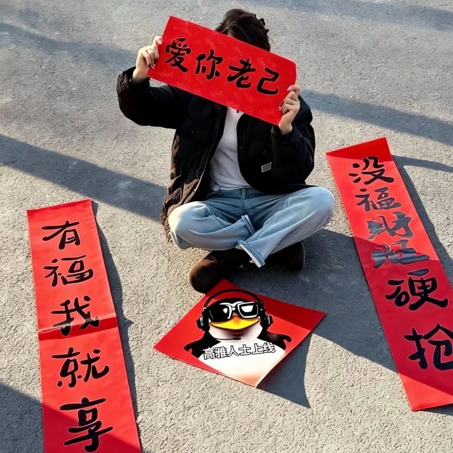 爱你老己对联学生宿舍搞怪抽象整蛊新春联过年高雅人士企鹅福字,淘宝优惠券,粉丝福利购,淘宝优惠卷