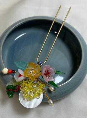 子规 原创多宝簪月亮桂花发钗琉璃汉服发饰古风盘发日常发钗