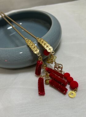 合金喜庆可爱鞭炮流苏簪子