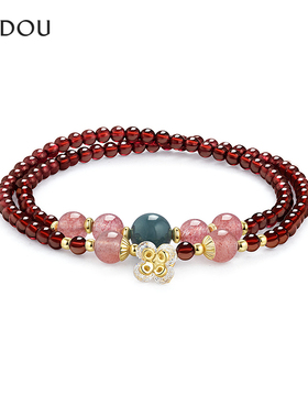AJIDOU阿吉豆手链女款国风石榴石串珠饰品