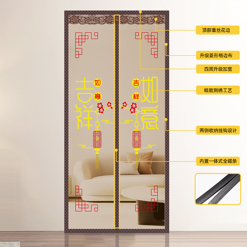 防蚊门帘2024新款高档大门专用磁吸条强力魔术贴自粘夏季纱门商用 - 图0