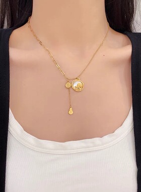 轻奢高级感白贝母钛钢项链女