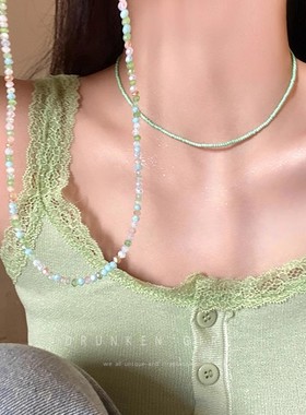 绿色双层叠戴夏日串珠项链多巴胺