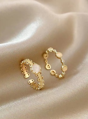 韩国猫眼石两件套戒指ins冷淡风