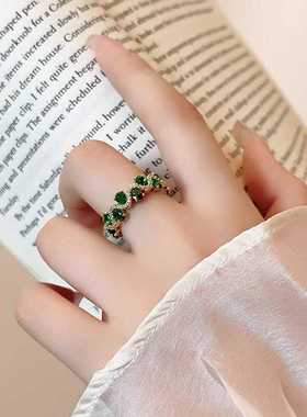 开口可调节祖母绿戒指轻奢
