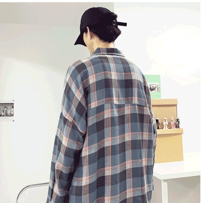 春夏季潮流格子衬衫男痞帅网格休闲上衣宽松长袖百搭外套男士衬衣,淘宝优惠券,粉丝福利购,淘宝优惠卷