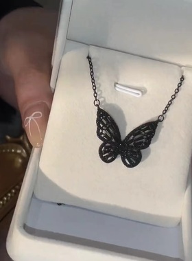 2024年新款轻奢微镶黑色锆石蝴蝶项链吊坠高级感气质时尚网红颈链