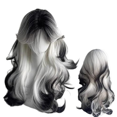 假发女自然隐形无痕中分大波浪黑白渐变色长卷发整顶 - 图2