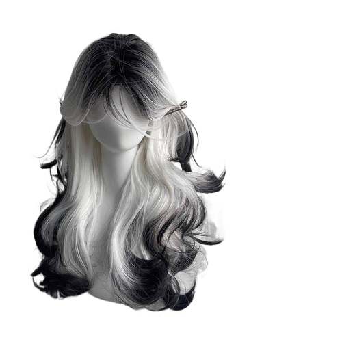 假发女自然隐形无痕中分大波浪黑白渐变色长卷发整顶 - 图3