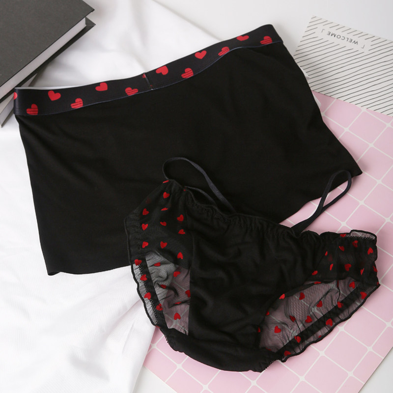 2条装 情侣内裤一男一女大码性感趣味夫妻一对黑色镂空爱心高端新,淘宝优惠券,粉丝福利购,淘宝优惠卷