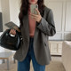 MIKILE韩国西服上衣2025春秋高级炸街宽松休闲百搭咖色西装外套女