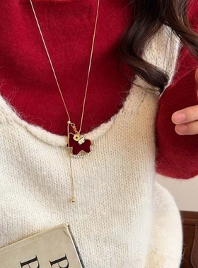 新中式红色小马吊坠项链女精致