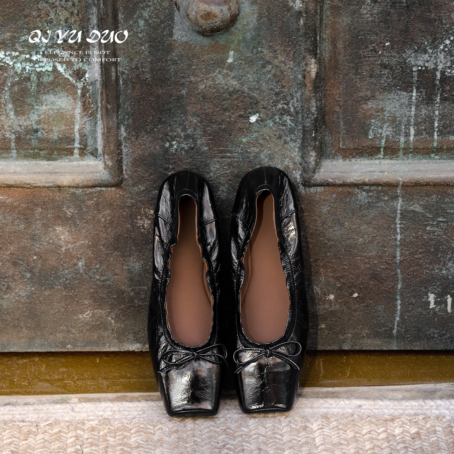 QIYUDUO 法式方头芭蕾舞鞋女2026春季新款复古褶皱蝴蝶结平底单鞋,淘宝优惠券,粉丝福利购,淘宝优惠卷