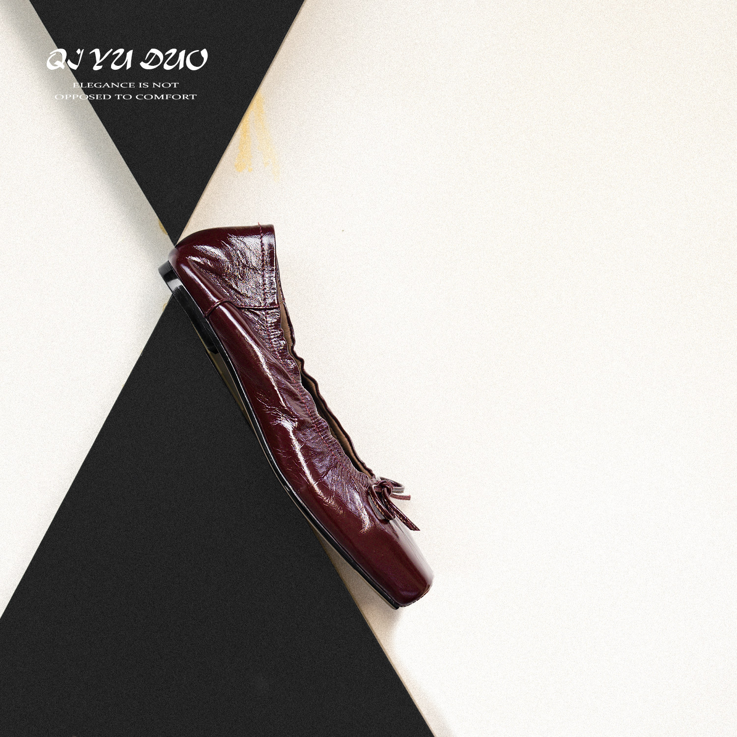 QIYUDUO 法式方头芭蕾舞鞋女2026春季新款复古褶皱蝴蝶结平底单鞋,淘宝优惠券,粉丝福利购,淘宝优惠卷