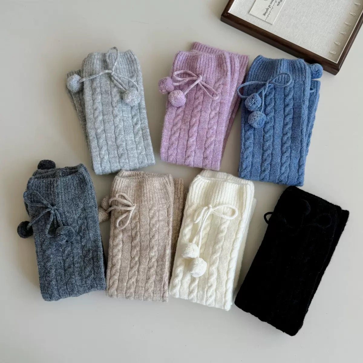 AYTofilms 秋冬奶茶色麻花堆堆袜套洛丽塔可爱毛球蝴蝶结保暖腿套,淘宝优惠券,粉丝福利购,淘宝优惠卷