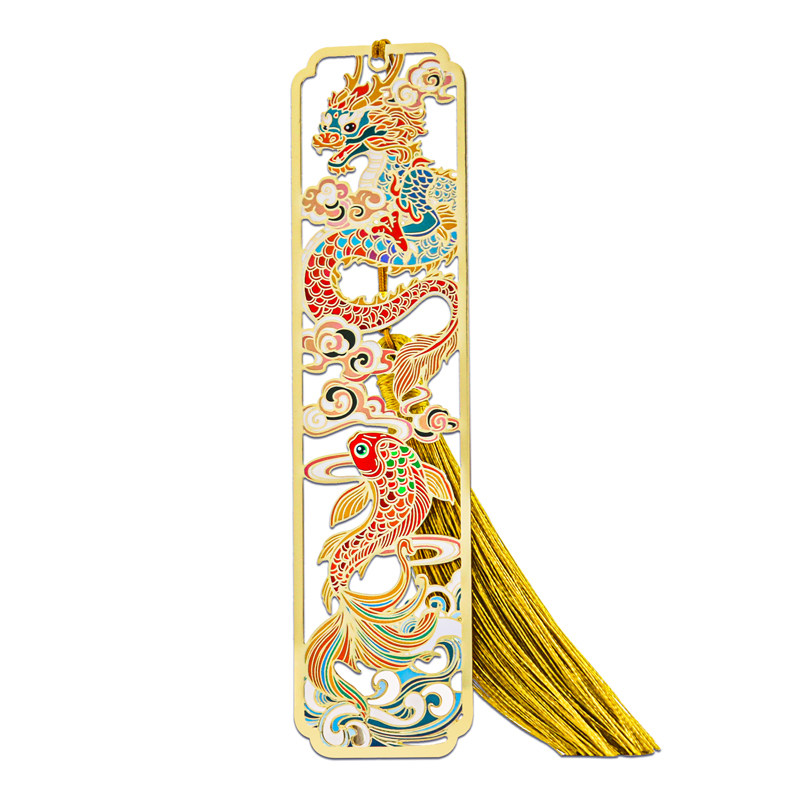2024龙年生肖锦鲤古典中国风金属书签定制刻字镂空黄铜个性创意文创古风礼盒装奖励小学生国潮生日高档精美,淘宝优惠券,粉丝福利购,淘宝优惠卷