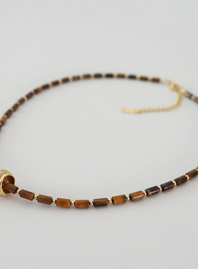 新款美拉德天然石虎眼石串珠项链女百搭高级感轻奢小众时尚锁骨链