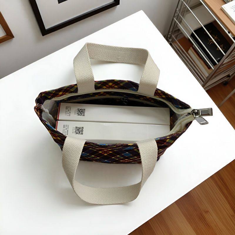 帆布包韩版简约格子迷你手提袋休闲上班手拎包外出托特包轻便布袋,淘宝优惠券,粉丝福利购,淘宝优惠卷