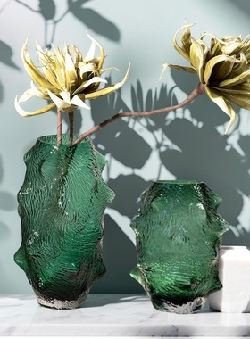 现代简约不规则海参玻璃花瓶插花摆件家居样板房软装设计插花