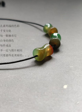 民族风黑玛瑙转运珠短项链女简约复古文艺绿玛瑙长项链棉麻配饰品