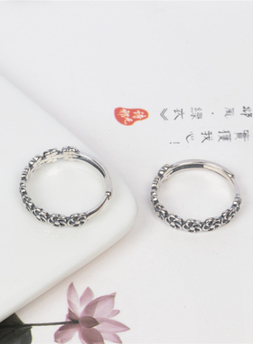 子木。纯银复古小花S925细款戒指