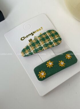 小清新绿色碎花小发夹发卡发饰布艺小夹子头饰侧边夹刘海夹碎发夹