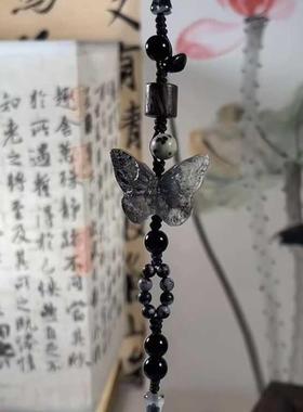 新中式黑色蝴蝶串珠抽拉手链女轻奢小众设计学生闺蜜高级感手饰