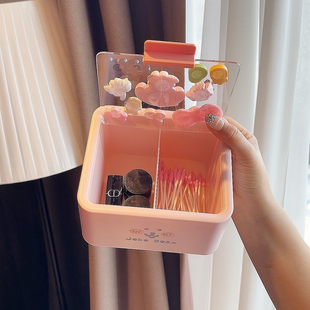 透明带盖棉签化妆棉收纳盒可爱桌面分格分类防尘梳妆台创意杂物盒,淘宝优惠券,粉丝福利购,淘宝优惠卷