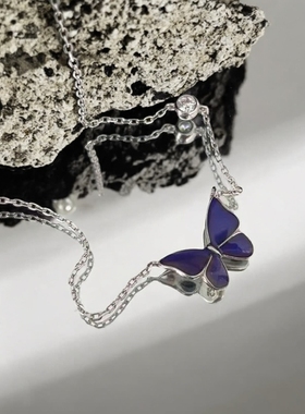 新款温感变色蝴蝶项链女小众设计感蝴蝶吊坠气质轻奢百搭女锁骨链