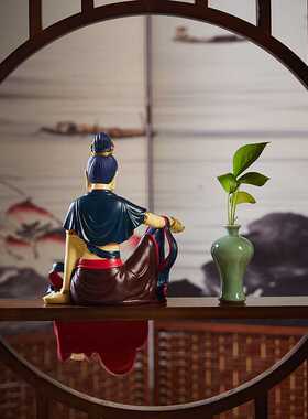 中古风禅意水月自在菩萨佛像摆件