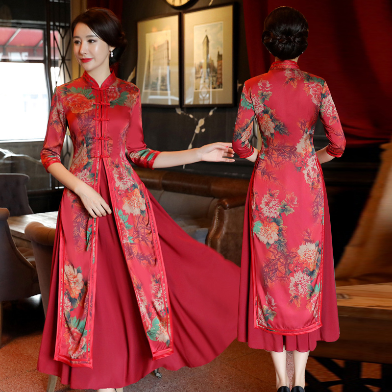 越南奥黛旗袍春2025年新款女改良中国风日常可穿正宗两件套连衣裙-图2