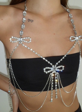 蝴蝶结水钻流苏性感胸链身体链项链明星走秀夜店比基尼甜酷辣妹