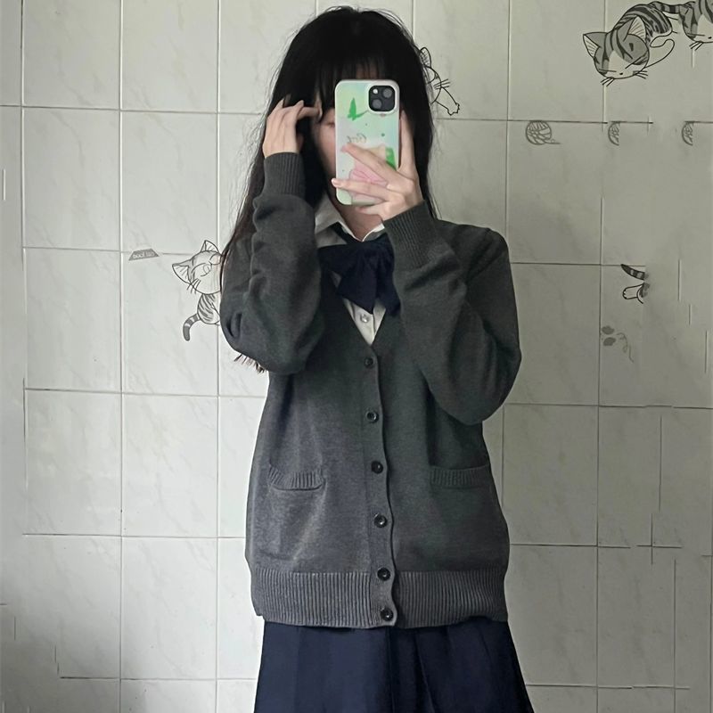 学院风套装秋冬毛衣女款冬季jk制服开衫日系小个子外套三件一整套