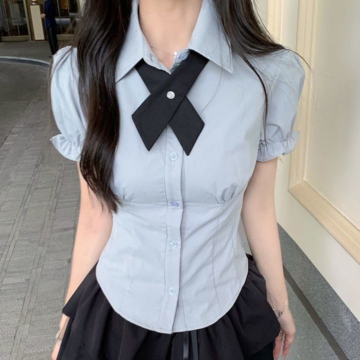 小个子套装学院风短裙半身裙夏季裙子日系JK制服短款衬衫女两件套 - 图3