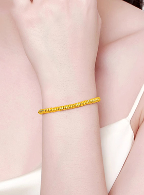 五路财神古法盘缠黄金碎金子手链女金包银手镯生日礼物送女友