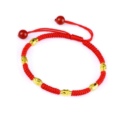 Плетеный браслет из красной нити ручной работы, оберег на день рождения, браслет с одной бусиной подходит для мужчин и женщин для влюбленных, 24 карат
